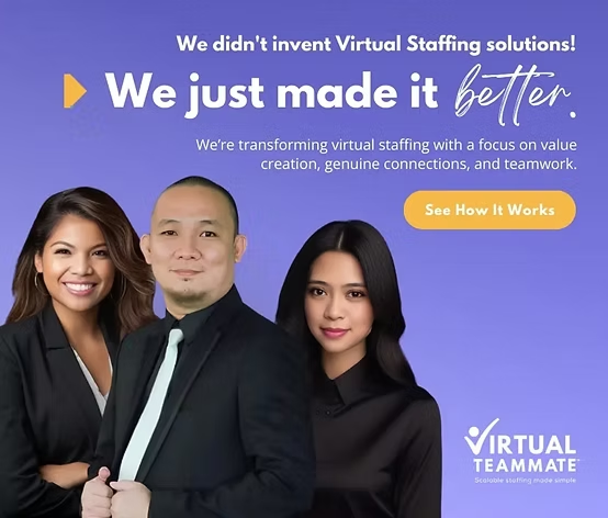 three virtual teammates standing wearing black polo